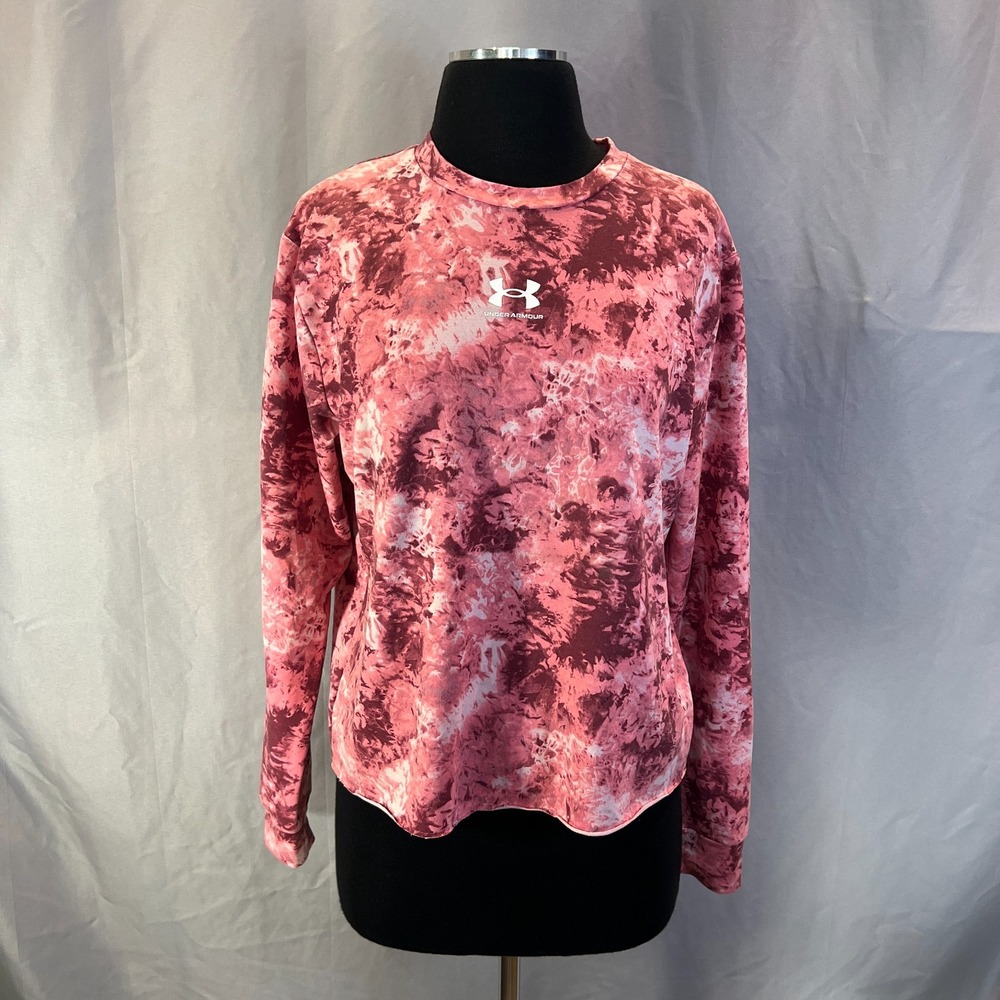 Under Armour Rival Terry Sweatshirt Womens Medium Pink Tie Dye Loose Crew Neck